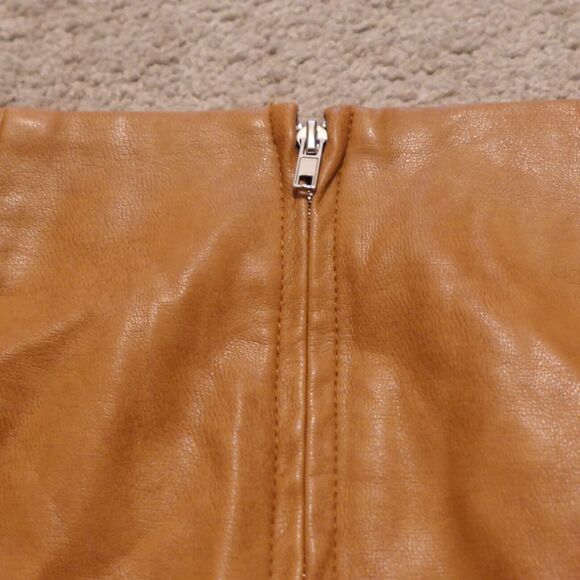 SKIES ARE BLUE Women Small Skirt Vegan Leather Mini Asymmetrical Brown - Picture 6 of 10